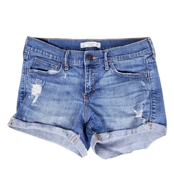 Abercrombie Fitch Distressed Jean Shorts Rolled Hem Casual Grunge Women Size 4 - Picture 1 of 9